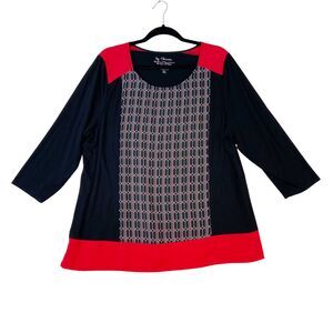 Chicos Top Women's 3 (XL) Black Red Geometric Stretch Office Going Out